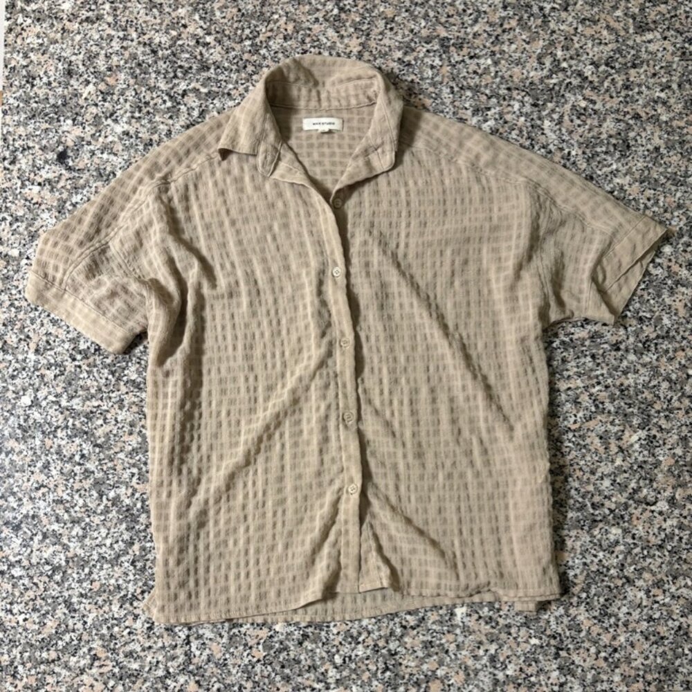 Max Studio Sheer Sage Green Textured Button Down Blouse Size Small
